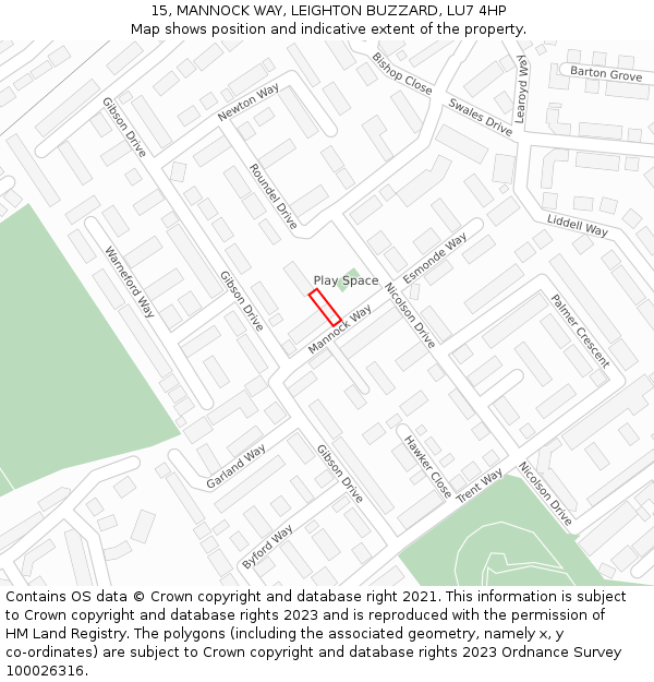 15, MANNOCK WAY, LEIGHTON BUZZARD, LU7 4HP: Location map and indicative extent of plot