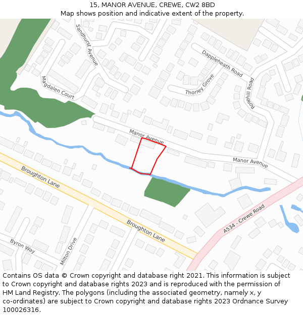 15, MANOR AVENUE, CREWE, CW2 8BD: Location map and indicative extent of plot