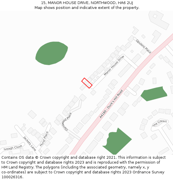 15, MANOR HOUSE DRIVE, NORTHWOOD, HA6 2UJ: Location map and indicative extent of plot