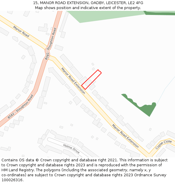 15, MANOR ROAD EXTENSION, OADBY, LEICESTER, LE2 4FG: Location map and indicative extent of plot