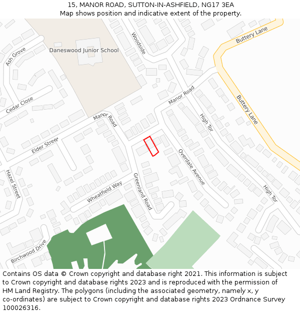 15, MANOR ROAD, SUTTON-IN-ASHFIELD, NG17 3EA: Location map and indicative extent of plot