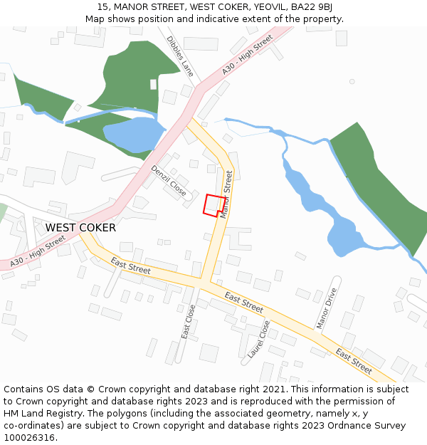 15, MANOR STREET, WEST COKER, YEOVIL, BA22 9BJ: Location map and indicative extent of plot