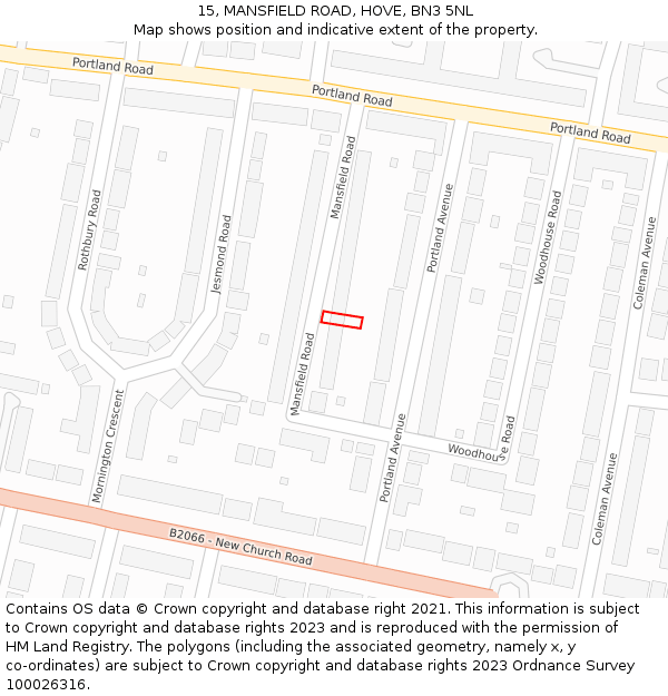 15, MANSFIELD ROAD, HOVE, BN3 5NL: Location map and indicative extent of plot