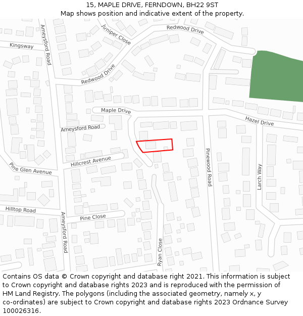 15, MAPLE DRIVE, FERNDOWN, BH22 9ST: Location map and indicative extent of plot