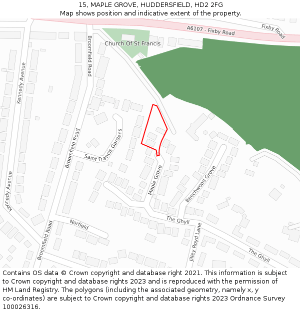 15, MAPLE GROVE, HUDDERSFIELD, HD2 2FG: Location map and indicative extent of plot