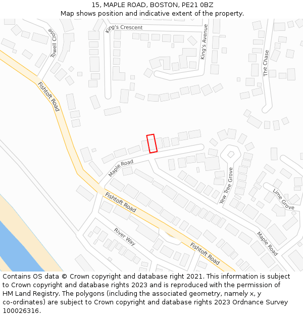 15, MAPLE ROAD, BOSTON, PE21 0BZ: Location map and indicative extent of plot