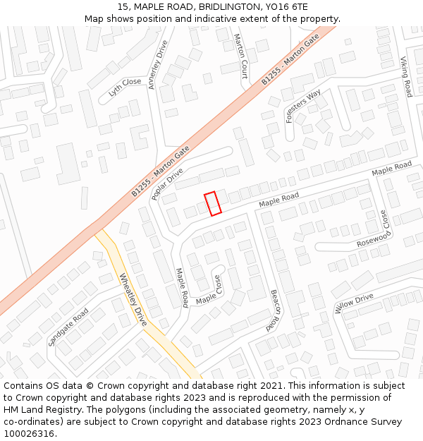 15, MAPLE ROAD, BRIDLINGTON, YO16 6TE: Location map and indicative extent of plot