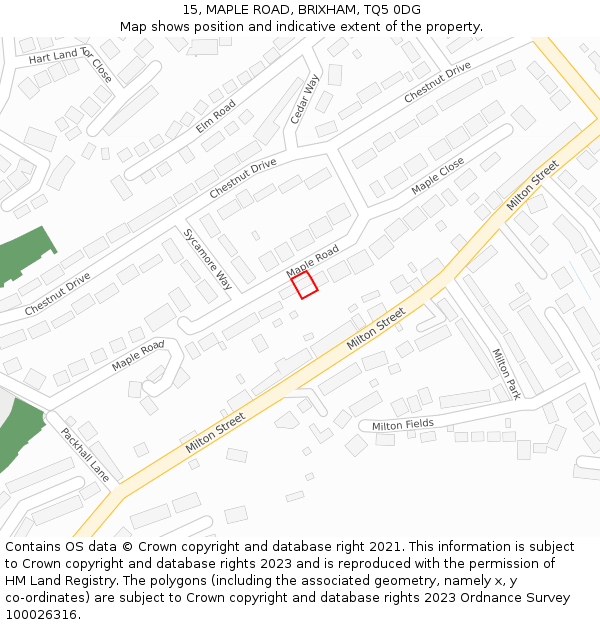 15, MAPLE ROAD, BRIXHAM, TQ5 0DG: Location map and indicative extent of plot