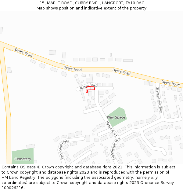 15, MAPLE ROAD, CURRY RIVEL, LANGPORT, TA10 0AG: Location map and indicative extent of plot