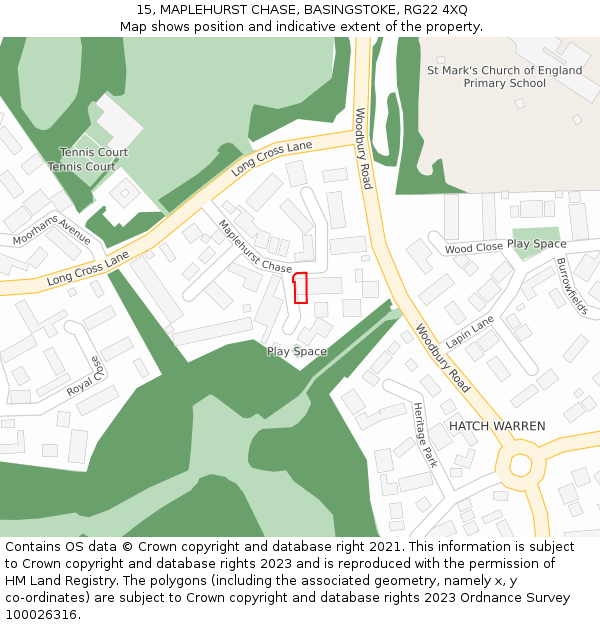 15, MAPLEHURST CHASE, BASINGSTOKE, RG22 4XQ: Location map and indicative extent of plot