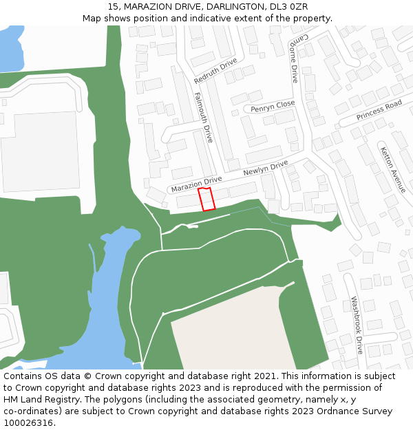 15, MARAZION DRIVE, DARLINGTON, DL3 0ZR: Location map and indicative extent of plot