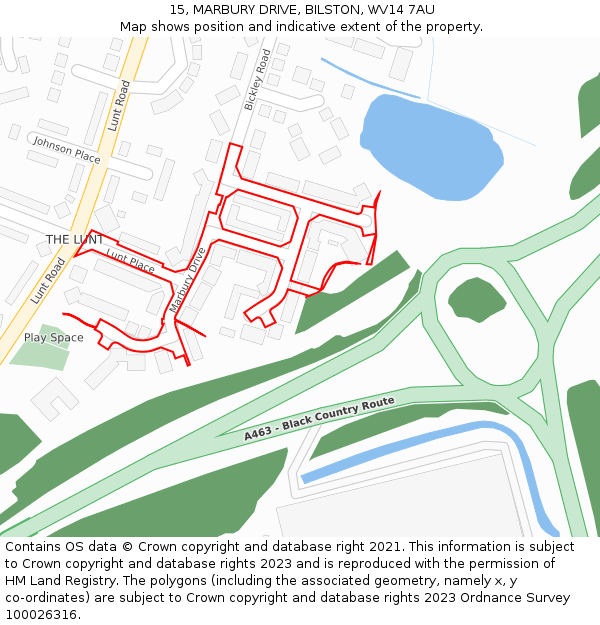 15, MARBURY DRIVE, BILSTON, WV14 7AU: Location map and indicative extent of plot