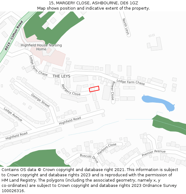 15, MARGERY CLOSE, ASHBOURNE, DE6 1GZ: Location map and indicative extent of plot