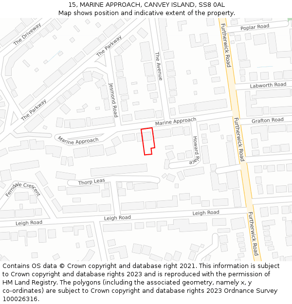 15, MARINE APPROACH, CANVEY ISLAND, SS8 0AL: Location map and indicative extent of plot