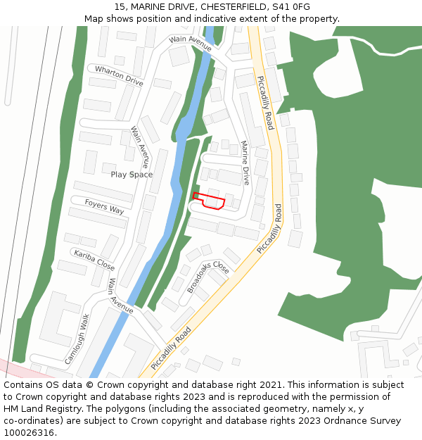 15, MARINE DRIVE, CHESTERFIELD, S41 0FG: Location map and indicative extent of plot