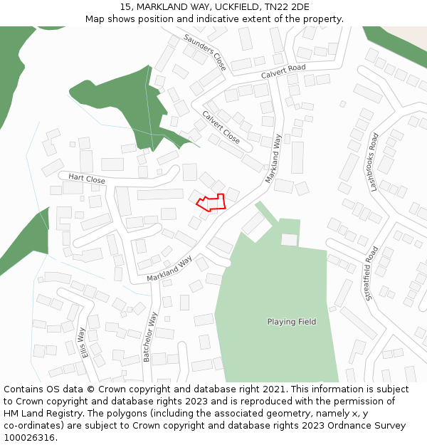 15, MARKLAND WAY, UCKFIELD, TN22 2DE: Location map and indicative extent of plot