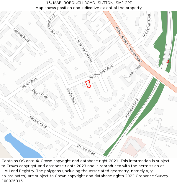 15, MARLBOROUGH ROAD, SUTTON, SM1 2PF: Location map and indicative extent of plot