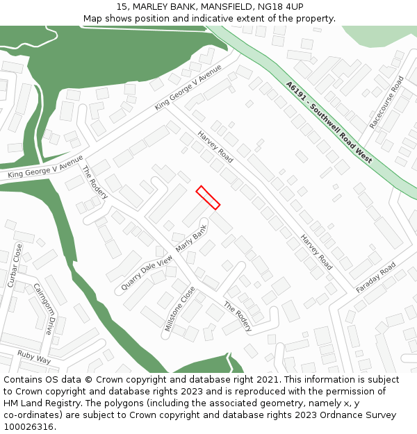 15, MARLEY BANK, MANSFIELD, NG18 4UP: Location map and indicative extent of plot