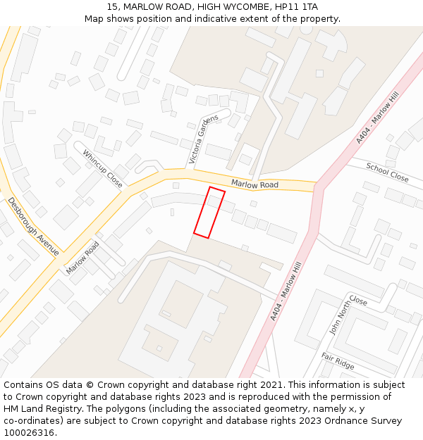 15, MARLOW ROAD, HIGH WYCOMBE, HP11 1TA: Location map and indicative extent of plot