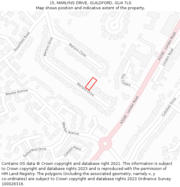 15, MARLYNS DRIVE, GUILDFORD, GU4 7LS: Location map and indicative extent of plot