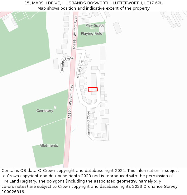 15, MARSH DRIVE, HUSBANDS BOSWORTH, LUTTERWORTH, LE17 6PU: Location map and indicative extent of plot