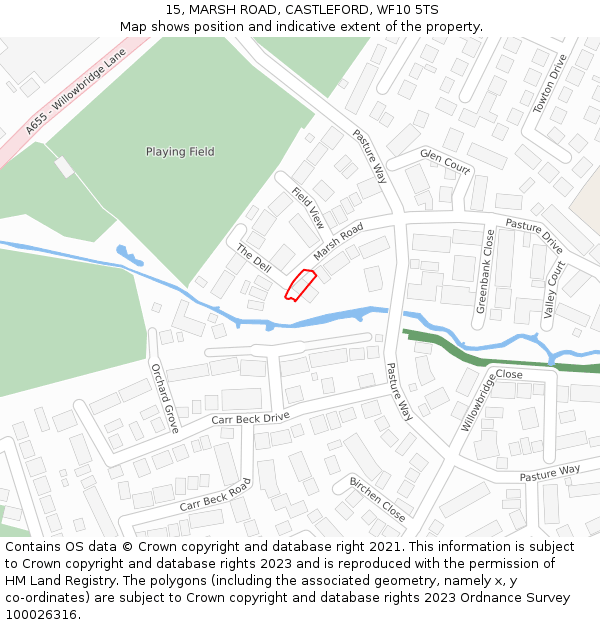 15, MARSH ROAD, CASTLEFORD, WF10 5TS: Location map and indicative extent of plot