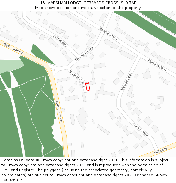 15, MARSHAM LODGE, GERRARDS CROSS, SL9 7AB: Location map and indicative extent of plot