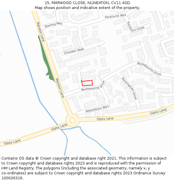 15, MARWOOD CLOSE, NUNEATON, CV11 4GD: Location map and indicative extent of plot