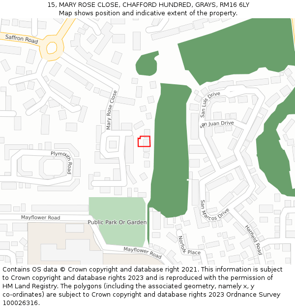 15, MARY ROSE CLOSE, CHAFFORD HUNDRED, GRAYS, RM16 6LY: Location map and indicative extent of plot