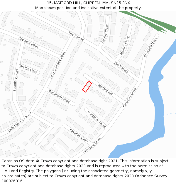 15, MATFORD HILL, CHIPPENHAM, SN15 3NX: Location map and indicative extent of plot