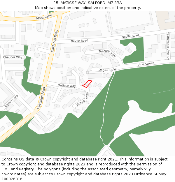 15, MATISSE WAY, SALFORD, M7 3BA: Location map and indicative extent of plot