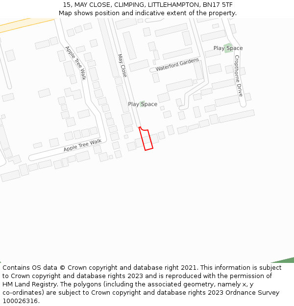 15, MAY CLOSE, CLIMPING, LITTLEHAMPTON, BN17 5TF: Location map and indicative extent of plot