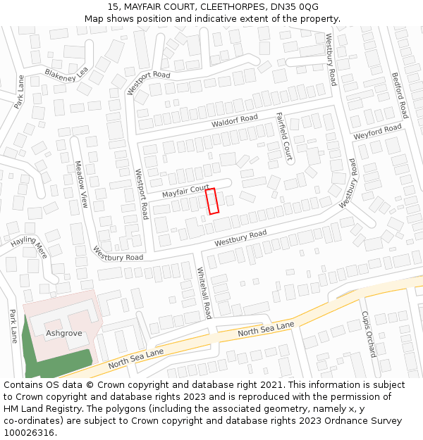 15, MAYFAIR COURT, CLEETHORPES, DN35 0QG: Location map and indicative extent of plot