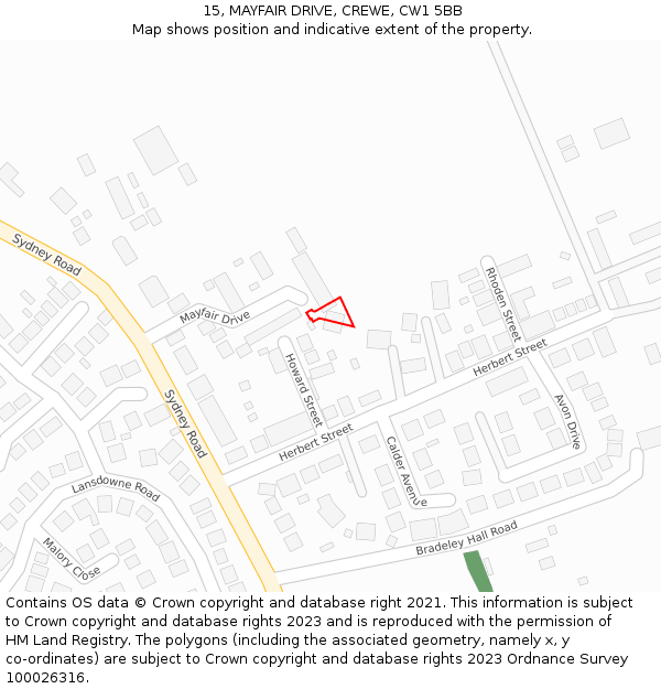 15, MAYFAIR DRIVE, CREWE, CW1 5BB: Location map and indicative extent of plot