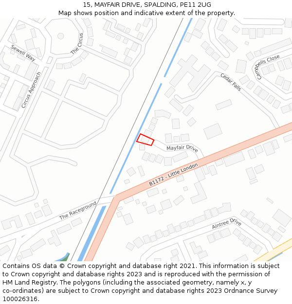 15, MAYFAIR DRIVE, SPALDING, PE11 2UG: Location map and indicative extent of plot