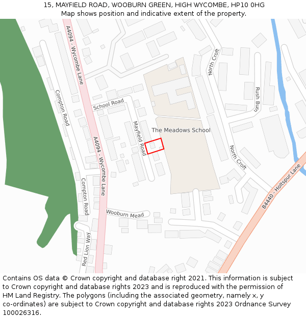 15, MAYFIELD ROAD, WOOBURN GREEN, HIGH WYCOMBE, HP10 0HG: Location map and indicative extent of plot