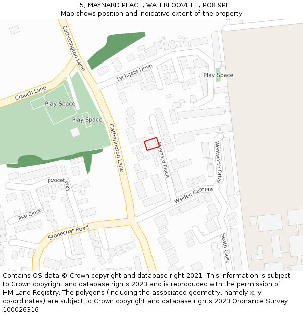 15, MAYNARD PLACE, WATERLOOVILLE, PO8 9PF: Location map and indicative extent of plot