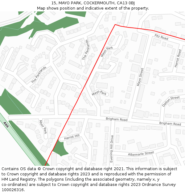 15, MAYO PARK, COCKERMOUTH, CA13 0BJ: Location map and indicative extent of plot