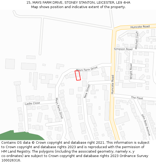 15, MAYS FARM DRIVE, STONEY STANTON, LEICESTER, LE9 4HA: Location map and indicative extent of plot