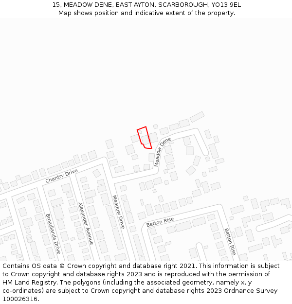 15, MEADOW DENE, EAST AYTON, SCARBOROUGH, YO13 9EL: Location map and indicative extent of plot