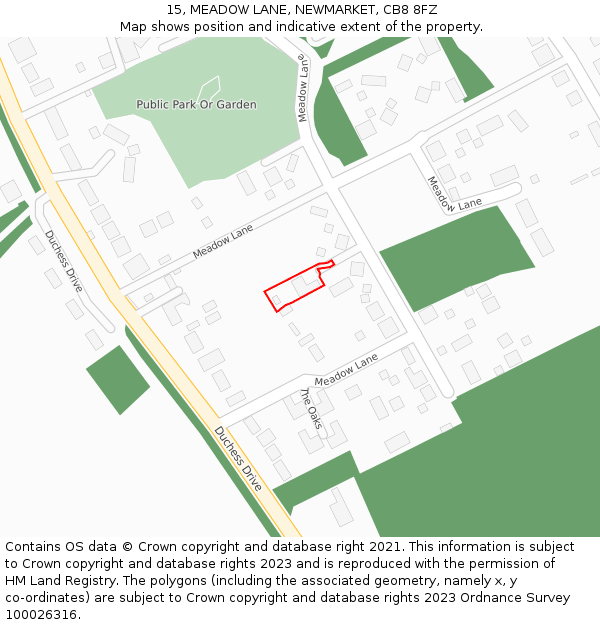 15, MEADOW LANE, NEWMARKET, CB8 8FZ: Location map and indicative extent of plot