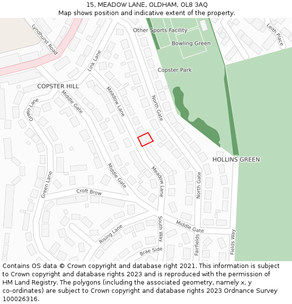 15, MEADOW LANE, OLDHAM, OL8 3AQ: Location map and indicative extent of plot