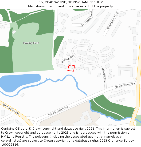 15, MEADOW RISE, BIRMINGHAM, B30 1UZ: Location map and indicative extent of plot