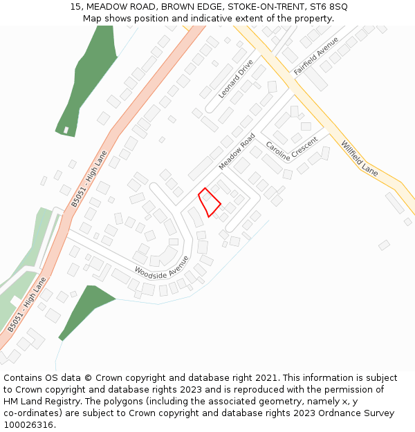 15, MEADOW ROAD, BROWN EDGE, STOKE-ON-TRENT, ST6 8SQ: Location map and indicative extent of plot