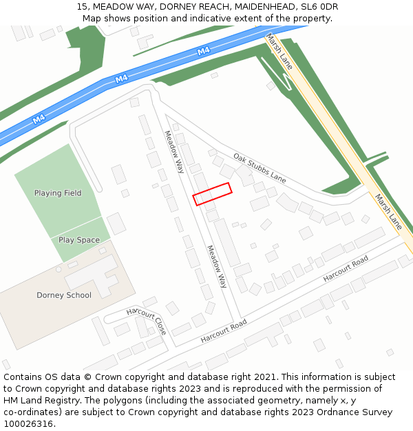 15, MEADOW WAY, DORNEY REACH, MAIDENHEAD, SL6 0DR: Location map and indicative extent of plot