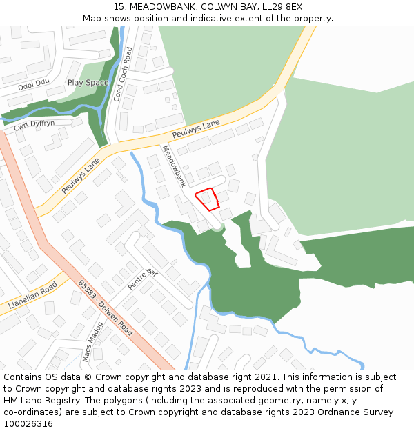 15, MEADOWBANK, COLWYN BAY, LL29 8EX: Location map and indicative extent of plot