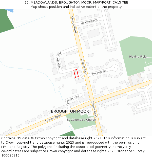 15, MEADOWLANDS, BROUGHTON MOOR, MARYPORT, CA15 7EB: Location map and indicative extent of plot