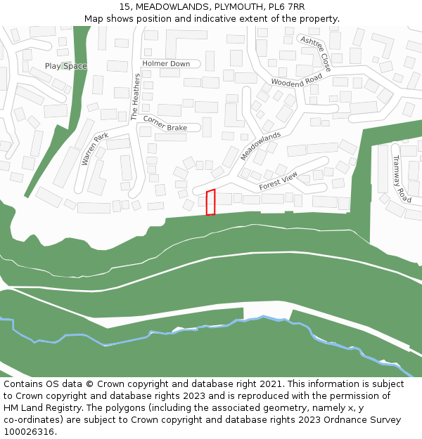 15, MEADOWLANDS, PLYMOUTH, PL6 7RR: Location map and indicative extent of plot