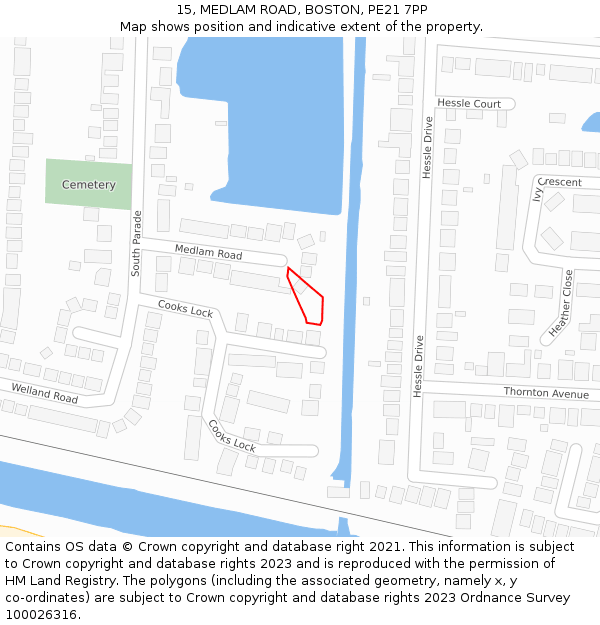 15, MEDLAM ROAD, BOSTON, PE21 7PP: Location map and indicative extent of plot