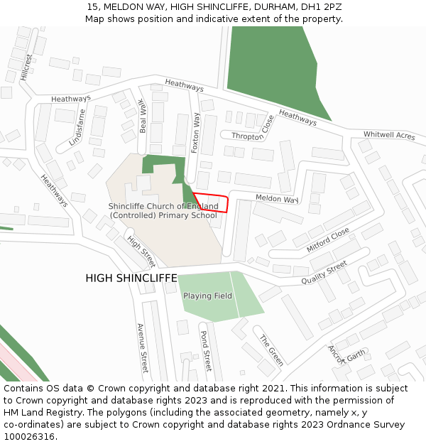 15, MELDON WAY, HIGH SHINCLIFFE, DURHAM, DH1 2PZ: Location map and indicative extent of plot